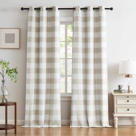 Long Buffalo Plaid Blackout Window Curtains 95 Inches Checkered Geometric Pattern Panels Grommet Farmhouse Thermal Insulated Drapes Window Treatment for Bedroom,Living Room,Tan White,40"x95"x2
