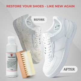 Sole Guard Shoe Cleaning Kit - 1X Natural Coconut Cleaner & 1X Brush for Sneakers, Leather, Suede, Mesh, and Canvas Shoes and Premium White Sneakers