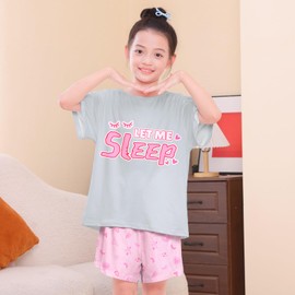 Girls Pajamas for Kids Summer Pjs for Girl Pajama Sets 2Pcs Short Sleeve Top and Shorts Sleepwear for Teen, Grey, 12-13Y