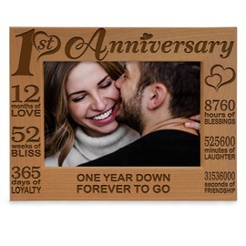KATE POSH - Our 1st Anniversary Picture Frame - 12 Months Engraved Natural Wood Photo Frame - First (1st), Paper, 1 Year as Husband and Wife (4x6-Horizontal)