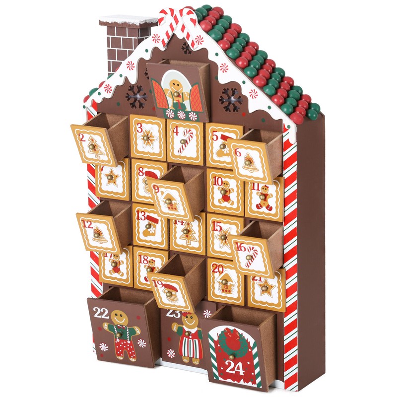 BRUBAKER Advent Calendar - Wooden Gingerbread House with 4 LED