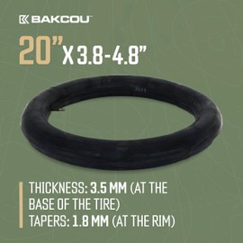 Bakcou - 20x4 Heavy-Duty Fat Tire Tube - Military-Grade Butyl Rubber, Schrader Valve, 3.5mm Thickness - Compatible with Electric & Mountain Bikes