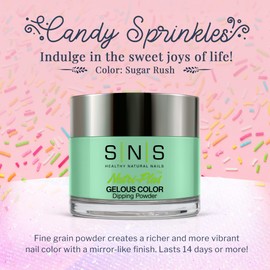 SNS Healthy Natural Nails SNS Nail Dip Powder, Color Dipping Powder - Sugar Rush (Green), CS031 - Long-Lasting Nail Color Lasts 14 Days - Low-Odor & No UV Lamp Needed - 1 oz.