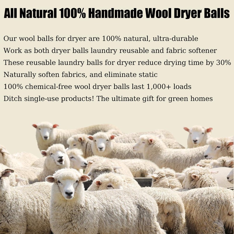 6 Pack Wool Dryer Balls, Black, 2.75 in/7 cm