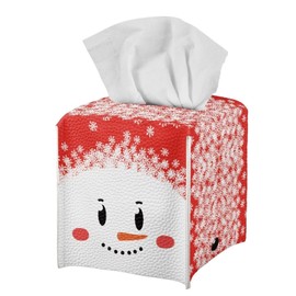 Pzuqiu Christmas Cute Snowman Tissue Box Cover,Square Facial Tissue Holder Case,Waterproof Foldable PU Tissue Box for Farmhouse,Tabletop,Car