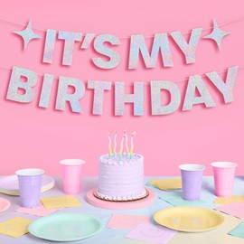 xo, Fetti Banner holográfico It's My Birthday – iridiscente de 5 pies | Divertidas decoraciones de fiesta de cumpleaños, decoración de cumpleaños 21, HBD, Sweet 16, 30, telón de fondo de fotobooth