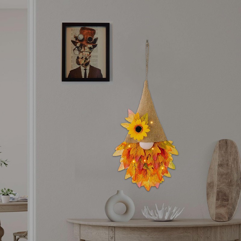 Autumn Wreaths for Front Door, Autumn Door Wreath Gnome Decorations