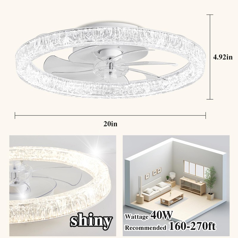 Ceiling Fans with Lights and Remote Fandelier - 20'' Flush