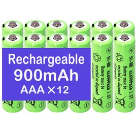 Lombaour 12 Packs 1.2v AAA Size 900mAh NiMH Solar Rechargeable Green Batteries for Outside Sidewalk Lights,Outdoor Solar Lights(Triple A Size)