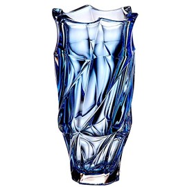 Czech Bohemian Crystal Glass Vase 12''-Height Blue Decorative Gift Elegant ''Flamenco'' Design Gorgeous Centerpiece Flower Vase Classic Crystal Glass