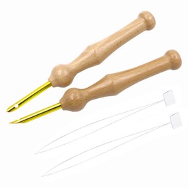 2Pcs Ergonomic Embroidery Punch Needles DIY Craft Stitching Punch Needle Useful Wooden Punch Needle Set for Applique Embellishment