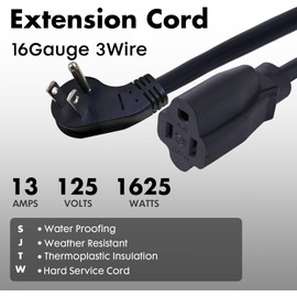 PALARINE Indoor Flat Plug Black Extension Cord 3ft, UL Listed, 16/3 SJTW 3 Prong Heavy Duty, 16 Gauge 13A Power Cord for Lights, Appliance, Home, Office