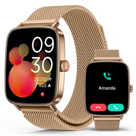 2025 Smart Watch for Women, 1.85" AI Voice Smartwatch, 24/7 Heart Rate Monitor, Stress/SpO2/Sleep Tracker, IP68 Waterproof, Weather, 100+ Sports Fitness Tracker for Android iOS Glod Metal