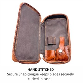 Estuche de Viaje con Cremallera para Maquinilla de Afeitar de Seguridad de Doble Filo de Cuero Genuino con Compartimento para Cuchillas También - de P