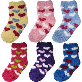 6 Pairs Warm Fuzzy Socks for Kids with Grippers - Non Skid Slipper Socks for Toddlers - Debra Weitzner