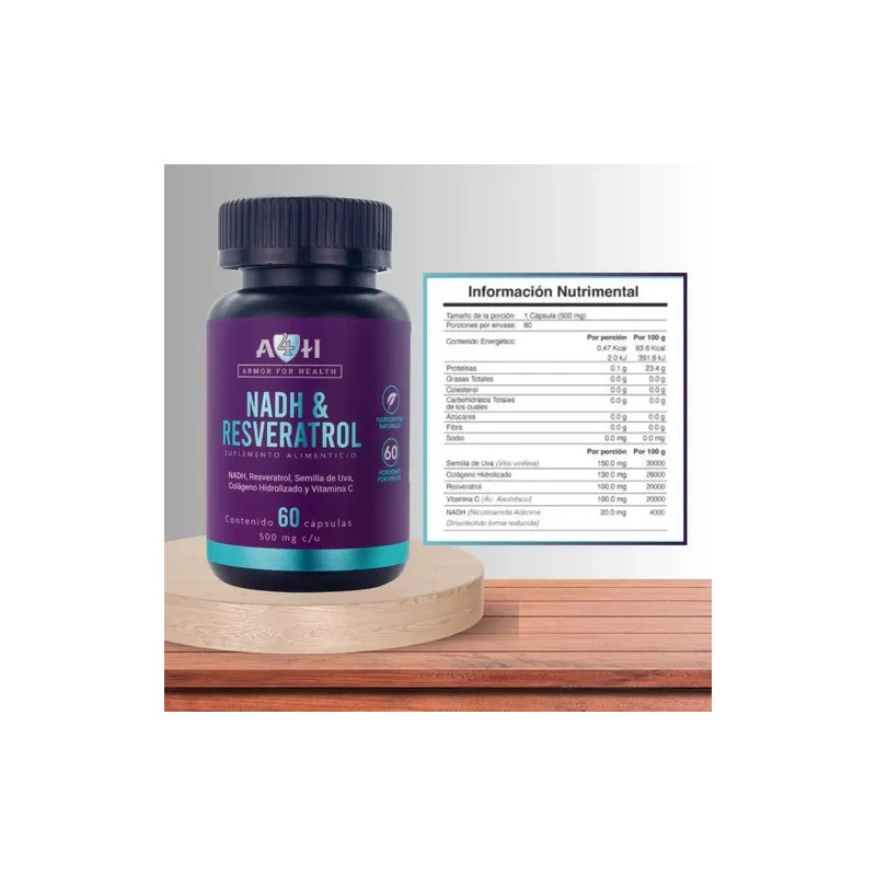 Envío Suplemento A4h Resveratrol Nadh Antioxidante 60 Caps