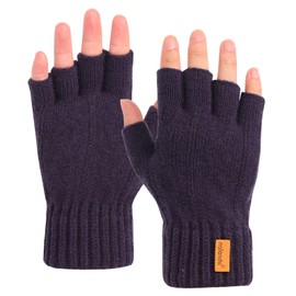 Winter Warm Knitted Fingerless Gloves Half Finger Mittens for Women Ladies Soft Half Finger Gloves for Running Ski Driving (Navy)