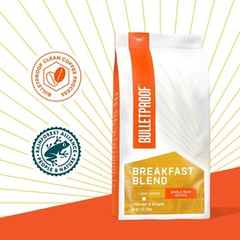 Breakfast Blend Whole Bean Coffee, Light Roast, 12 Oz, Bulletproof Luminate Keto 100% Arabica Coffee, Certified Clean Coffee, Rainforest Alliance, Sourced from Guatemala, Colombia & El Salvador