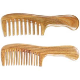 Onedor Handmade 100% Natural Green Sandalwood Hair Combs - Anti-Static Sandalwood Scent Natural Hair Detangler Wooden Comb (Wide & Extra Wide Tooth)