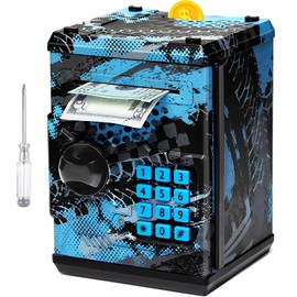 ATM Piggy Bank for Boys Girls, Vcertcpl Mini ATM Coin Bank Money Saving Box with Password, Kids Safe Money Jar for Adults with Auto Grab Bill Slot, Great Gift Toy Bank for Kids