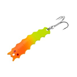 Al's Goldfish Lure Co. Glow-in-The-Dark Helgy Ice Fishing Jig/Spoon with Treble Hook. Jigging Lure for Crappie, Perch, Panfish, Trout and Bass. IH100 G - 1/4 oz. 1-1/2", Chartreuse Orange Glo