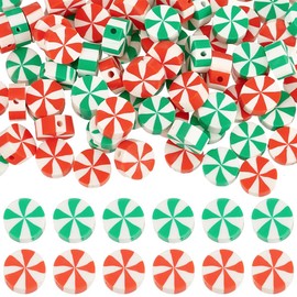 SUNNYCLUE 1 Box 200Pcs 10mm Christmas Polymer Clay Beads Candy Beads Cute Red Green Candy Round Flat Disc Vinyl Spacer Loose Beads Bulk for jewellery Making Diy Bracelets Necklace Chocker Craft Suppli