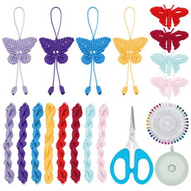 INFUNLY Set of 8 DIY Macrame Butterfly Kits, Colourful Jade Thread Butterflies Kit with Instructions, DIY Macrame Butterfly Hanging Ornament Kit for Car, Keys, Wallet, Bag, Phone Charm