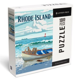 Lantern Press 1000 Piece Jigsaw Puzzle, Rhode Island, Painterly, Dory and Lobster Traps