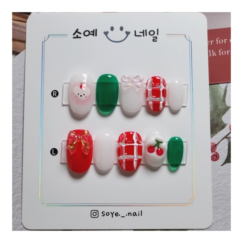 Cherry Picnic Nail Tips - Coffin Egg / 체리 피크닉