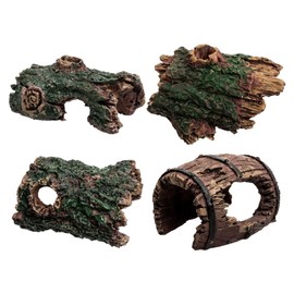 QEXUJOW Aquarium Decor Themed Ornaments, Four Hollow Wooden Tree Trunks, Four Hollow Tree Trunks, Resin Decorations in the Shape of Tree Trunks for Aquariums, Decorative Elements for Aquariums