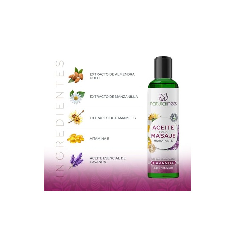 Naturalness Aceite para Masaje Corporal Hidratante con Manzanilla, Hamamelis y