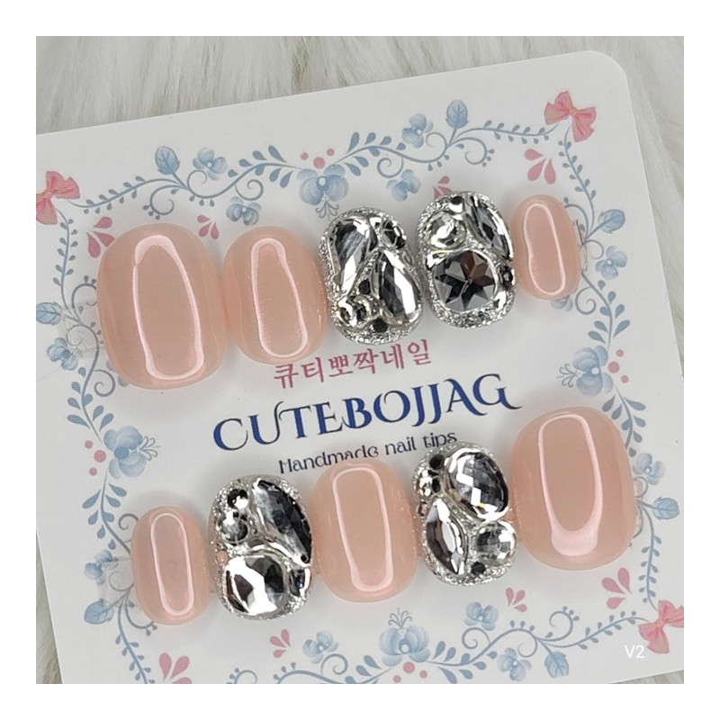 Pink Beam Full Parts Handmade Nail Tips - Oval M