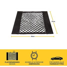 Voarge Pack of 2 Car Boot Mesh Pockets, Elastic Car Net for More Storage Space and Tidy, Boot Bag with Velcro Attachment, Luggage Net & Boot Organiser