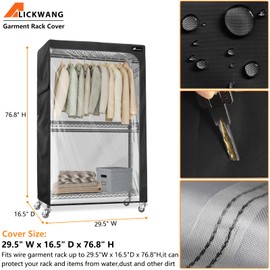 Alickwang Garment Rack Cover,Heavy Duty 600D Durable Dustproof Waterproof Clothing Rack Cover with Zipper,29.5"Wx16.5"Dx76.8"H Clear Front Clothes Rack Covers (Cover Only)