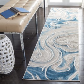 SAFAVIEH Meadow Collection Runner Rug - 2' x 8', Beige & Blue, Modern Abstract Design, Non-Shedding & Easy Care, Ideal for High Traffic Areas in Living Room, Bedroom (MDW553B)