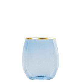 EcoQuality 12 oz Blue Plastic Stemless Wine Glasses with Gold Rim, Disposable Unbreakable Shatterproof Elegant and Reusable Wine Tumbler for Parties, Weddings, Ideal for Indoor or Outdoor Events (18)