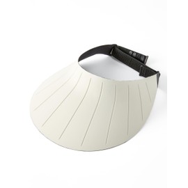 Sun Visor Hat for Women & Men 4" Wide Brim Golf Beach Simplicity Foldable Roll-up Ponytail Hat with Hook & Loop Closure, Beige