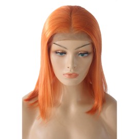 13x4 Lace Frontal Bob Wigs Middle Part Orange Human Hair Bob Bleached Knots with Baby Hair 16inch Short Cut 180% Density Straight Ginger Colored Lace Wig Pre Plucked with Baby Hair for Women