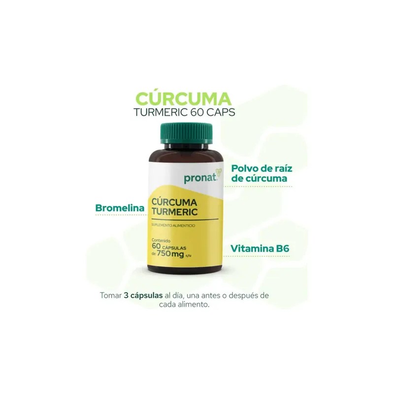 Kit 2 Piezas Suplemento Curcuma Turmeric (60 Caps) Pronat Sabor
