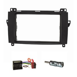 tomzz Audio 2434-005 Double DIN Radio Fascia Set Compatible with Mercedes A W169 B W245 Sprinter W906 Vito Viano W639 Black with Quadlock Adapter ISO DIN Antenna Adapter
