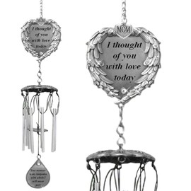 BANBERRY DESIGNS Mom Memorial Windchimes - Pewter Heart Shaped Angel Wings Loving Sympathy Poem I Thought of You with Love Today - Garden Chimes Loss of a Mother