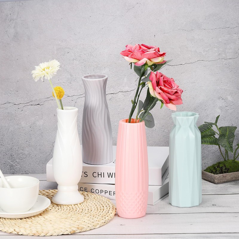 PATIKIL Flower Vase, Plastic Vase for Flowers Ceramic Look Table