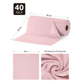 Fantasticlean Microfibre Cleaning Cloth Roll with 40 Pieces, Tear-Off Cleaning Cloths, Reusable Lint-Free Cloths, Tea Towels, 30 x 30 cm, Pink