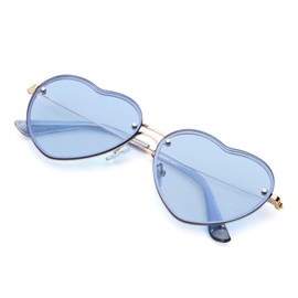 PARTY GO Heart Shape Sunglasses Woman Fashion Rimless Sunglasses UV400 Party Glasses, Blue