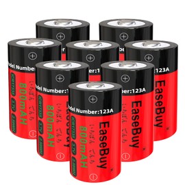 EaseBuy CR123A Lithium Batteries, 8-Pack 800mAH 3.7V Rechargeable Batteries for Arlo VMS3130 VMC3030 VMK3200 VMS3330 3430 3530 Cameras, Alarm System, Flashlight