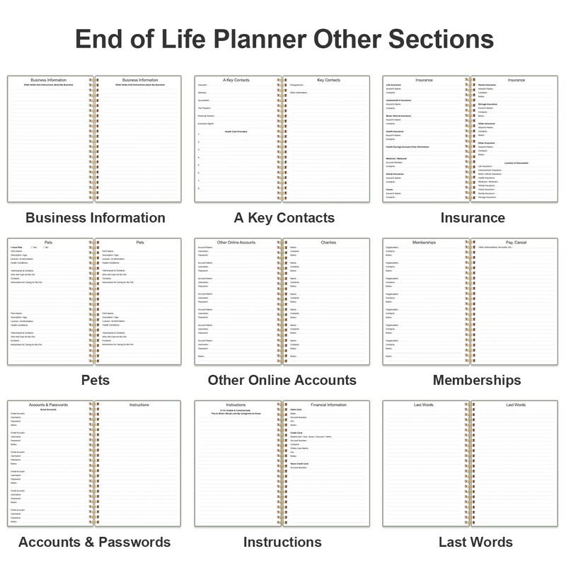 End of Life Planner – Final Arrangements Organizer for Beneficiary,