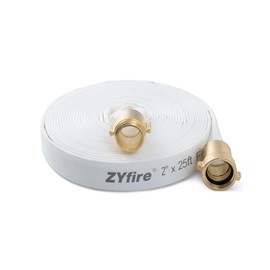 ZYfire Fire Hose - 2" ID x 25 FT Single Jacket TPU Firefighter Hose with M × F NST/NH Brass Couplings 750 PSI Burst Pressure Lightweight for Use in Firefighting