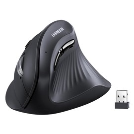 UGREEN Mouse Vertical Inalámbrico Ergonómico, Bluetooth & 2.4Ghz, Ratón 5 Botones con Receptor USB, 4 Niveles dpi hasta 4K, Click Silencioso, Compatible con Windows, Linux, Mac, Android, para Oficina