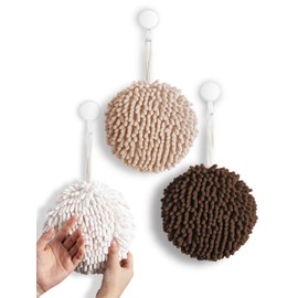 Sophie & Panda Fuzzy Ball Hand Towels (Value Pack of 3) New Triple Color Hand Towel Collection - Creative Bath Towel Set Dry Instantly with These Bathroom Towels (3-Pack White, Creamy & Brown)