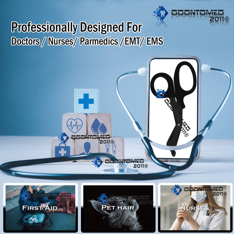 BLACK Fluoride Coated Trauma Paramedic EMT Shears Scissors 7.5" (ODONTOMED2011